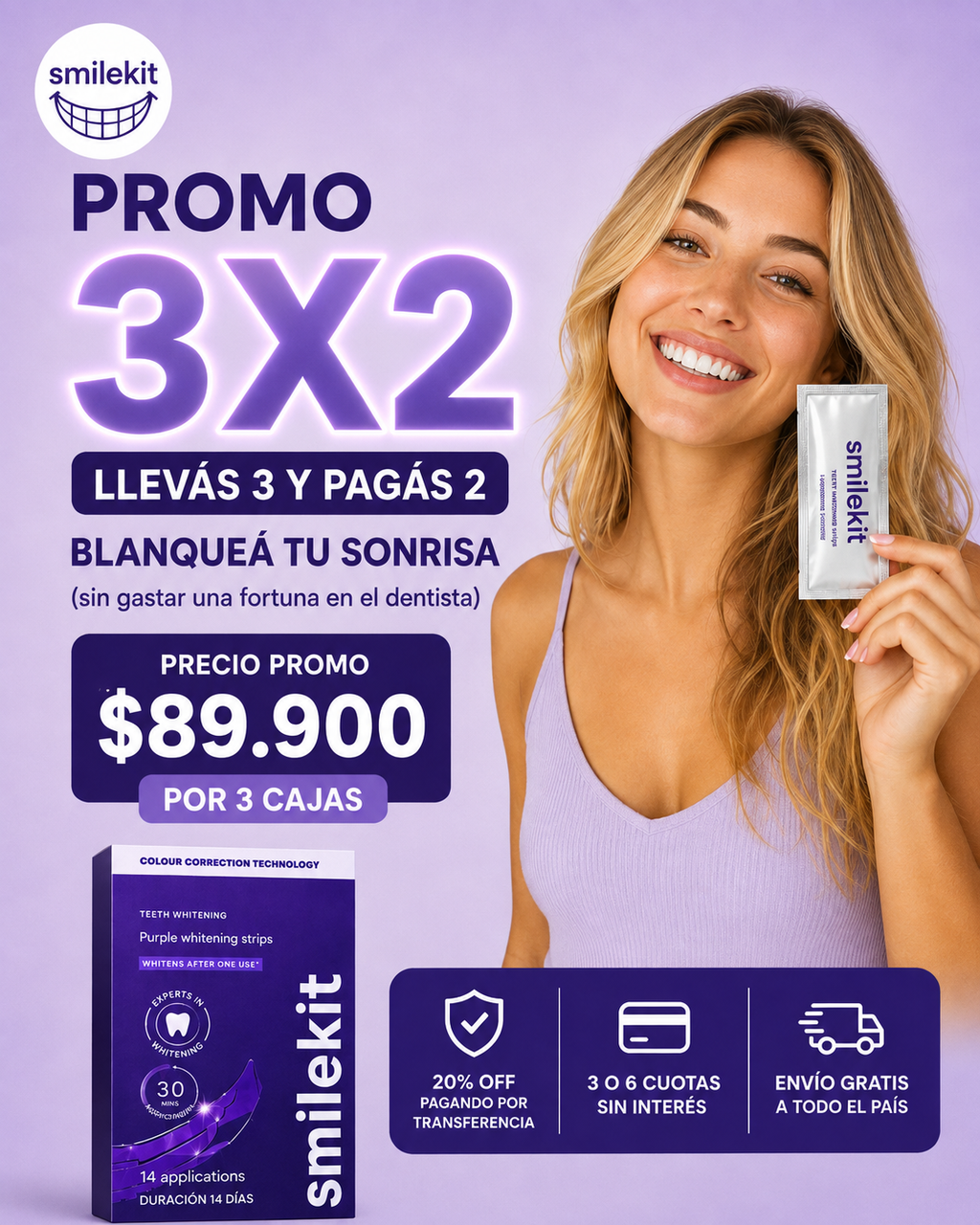 Kit de Bandas Blanqueadoras PAP+ · Rutina 14 Días